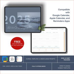 Glimmery Moments | Digital Life Coach Jaarplanner 2025 – Digitale Agenda voor Structuur, Balans en Haalbare Doelen – Jaar-, Maand-, Week- en Dagoverzichten – Werkt o.a. met GoodNotes