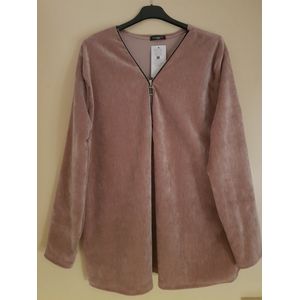 Dames top velours met rits oud roze One size