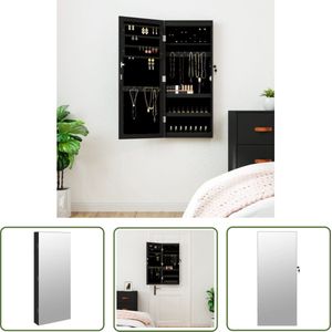 The Living Store Sieradenkast met spiegel en LED wandgemonteerd zwart - Sieraden Kast - Sieradenschrank - Led Verlichting - Zwarte Sierenkast - Houten Sieradenkast
