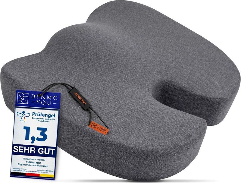 DYNMC you - Ergonomisch Zitkussen - Grijs - Premium Traagschuim Kussen - Voor Bureaustoel