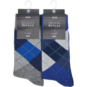Mannen sokken - DELUXE 6 PAAR - naadloos - 80% katoen - assortiment grijs/blauw - heren maat 39-42 chaussettes socks