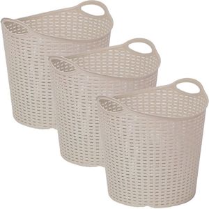 Plasticforte Gevlochten wasmand/opbergmand - 3x - flexibel - beige - 27 liter - rond - kunststof - 40 x 37 cm