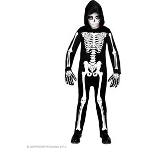 Widmann - Spook & Skelet Kostuum - Skelet Wacht Al Zo Lang Kind Kostuum - Zwart / Wit - Maat 104 - Halloween - Verkleedkleding