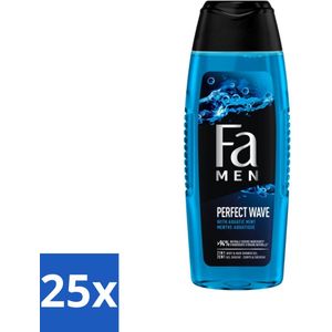 25 x Fa Men - Perfect Wave - 2 in 1 Douchegel & Shampoo - Menthol - 250 ml - Verfrissend - Fris - Energie - Verzorging - Dagelijks Gebruik