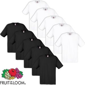 10 Fruit of the Loom Originele T-shirt 100% Katoen Wit / Zwart XL