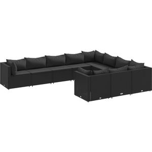 vidaXL Loungeset - 10-delig - Zwart - Poly Rattan Loungeset - Tuinset - Lounge Set - Tuinmeubels - Buitendecoratie