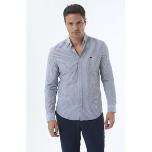 Jimmy Sanders Overhemd - Gestreept - Poplin Katoen Linnen - Lange Mouw Heren Navy - Xl