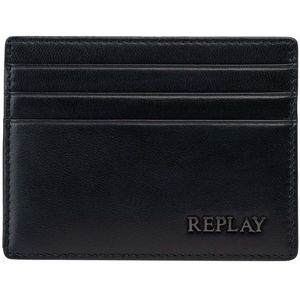 REPLAY Leren Kaarthouder Credit Card Holder Black Zwart