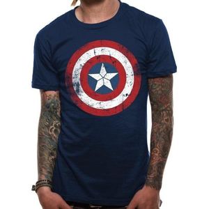 Captain America - Cracked Shield Men T-Shirt - Navy - S