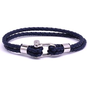 FortunaBeads Nautical M2 Blauw Armband – Heren – Leer – Large 20cm
