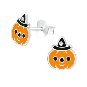Aramat jewels ® - Zilveren pompoen oorbellen oranje emaille 8x7mm
