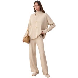 Trendyol Marineblauwe Accessoire Gedetailleerde 3-Delige Cardigan-Blouse-Broek Gebreide Set Twoaw26Au00049