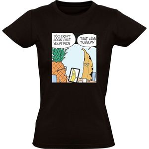 Oude foto Dames T-shirt - banaan - ananas - humor - grappig