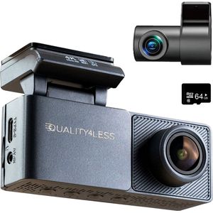 Quality4Less™ - Dashcam voor Auto - 4K Ultra HD - Voor en achter camera - Wifi & GPS - Nachtzicht - Besturing via app - 170 graden kijkhoek - G-sensor - loop recording - Incl. 64GB SD-kaart