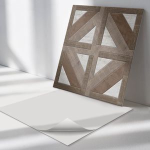 Wallfluent Vinyl Wandpaneel - Hout- en betongeometrie Zelfklevende Wandbekleding - 50 cm x 50 cm - Bruin Vinyl Wandpaneel - 4 stuks - Vierkant Wandbekleding Vinyl - Texturen Wandpaneel - Wandpaneel PVC - Wandpaneel Keuken en Badkamer