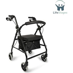 LifeStages - Rollator Lichtgewicht En Opvouwbaar - Lichtgewicht Opvouwbare Rollator - Inclusief Dienblad En Mandje - Makkelijk Opvouwbaar Voor In De Kofferbak - In Hoogte Verstelbaar - Loophulpmiddel