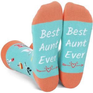 SilverAndCoco® - Tante Sokken / Gekke Vrolijke Foute Kleding / Leuke Grappige Dikke Warme Vrouw Socks / Verjaardag Geschenk accessoires Sok Outfit Katoen / Vrouwen Sinterklaas Schoen Kerst Cadeau met Tekst - Best Aunt