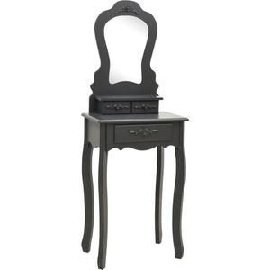 VidaXL Kaptafelset - Grijs - Inclusief Kruk en Spiegel Kaptafel - Opmaaktafel - Dressing Table - Make-up Tafel - Make-up Dresser