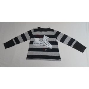 Tshirt met lange mouw - Meisje - Streep grijst - Schoenen - 4jaar 104