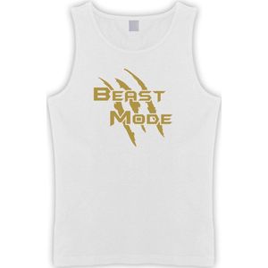 Witte Tanktop met  "" Beast Mode "" print Goud size L