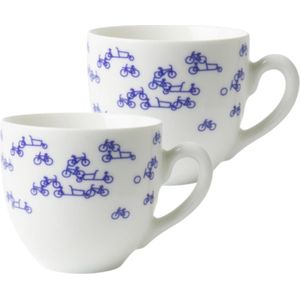 Koffiekopjes - set van 2 - koffiemokken - kopjes - fiets - Holland - Delfts blauw - Hollandse cadeautjes - Holland souvenir