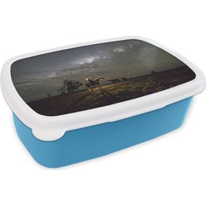 Broodtrommel Blauw - Lunchbox - Brooddoos - Paard - Vrouw - Sterrenhemel - 18x12x6 cm - Kinderen - Jongen