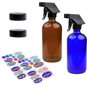 Fles kit - 240ml/8oz, kobalt blauw en amberbruin, Trigger sproeiers met fijne nevel, opslag caps 78.