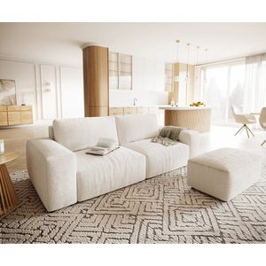 Big-sofa Lanzo XL Bouclee crème-wit 270x130 cm met hocker