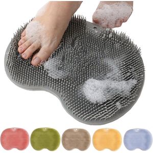 Douchevoetscrubpad met antislip zuignap - Voetreinigingspad, rugscrubpad, exfoliërende badscrubpad, antislip zuignap voor aan de muur - Geschikt voor mannen en vrouwen (grijs)