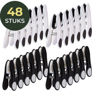 Gandria Wasknijpers 48 Stuks - Kunststof Wasknijpers - Set van 48 Plastic Knijpers - Wasrek Knijpers 10 Kg - Zwart/Wit en Wit/Zwart