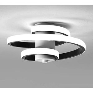 Goeco Plafondlamp - 25cm - Klein - LED - 22W - Spiraal Plafondlamp - Zwart - Koel Wit Licht