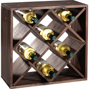 Houten wijnflessen rek/wijnrek vierkant voor 16 flessen 25 x 50 x 50 cm - Woonaccessoires/decoratie - Wijnflesrekken/wijnflessenrekken/wijnrekken - Rek/houder voor wijnflessen