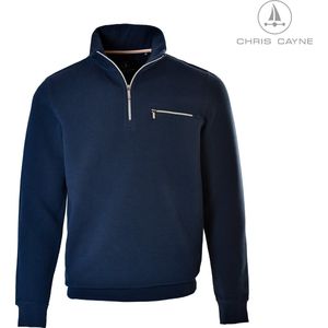 Chris Cayne heren sweatshirt - maat 3XL in label en valt als een XL - heren sweatshirt met korte rits - kleur donkerblauw - halve rits – uni structuur - trui – sweater met borstzak - grote maten