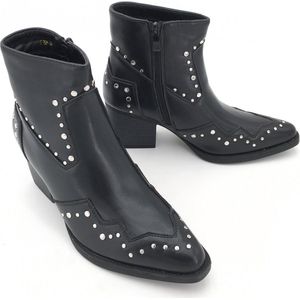 SmileFavorites® Dames Cowboylaarzen met Hak Kort - Zwart - Imitatieleer - Maat 37