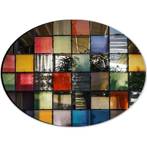 Dibond Ovaal - Muur - Wand - Kleuren - Planten - Vakken - Vierkant - 28x21 cm Foto op Ovaal (Met Ophangsysteem)