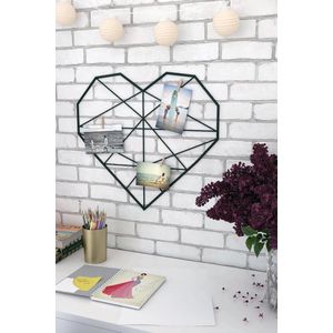 WDMT Metalen wandrek voor foto’s - Hart | 55 x 45 cm | Foto Rek in Hart vorm | Wanddisplay | Muurrek | Industrieel kaartenrek | valentijn cadeautje voor hem en haar | Opbergrek aan de Muur | Zwart