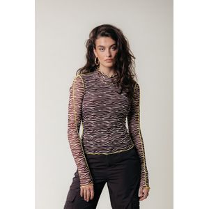 Colourful Rebel Neyo Zebra Overlock Mesh Turtleneck Top - XS