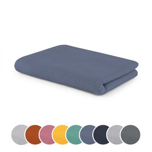 sleepling 150 x 200 cm plaid met wafelstructuur | sofa- of woondeken | huidvriendelijke knuffel deken | temperatuurregulerend | van 100% katoen | wasbaar op 30 graden | hemelsblauw