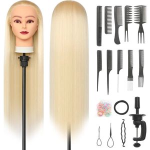 Trainingshoofd 28 inch Oefenhoofd voor Kappers met Gratis Klem en DIY Vlechten Set
