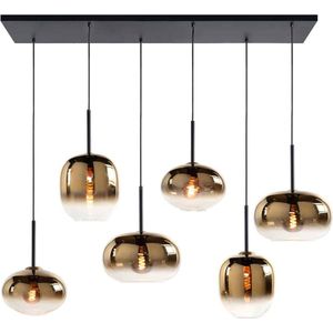 Moderne hanglamp Bellini | 6 lichts | goud / zwart | glas / metaal | in hoogte verstelbaar tot 130 cm | eetkamer / eettafel lamp | modern / sfeervol design
