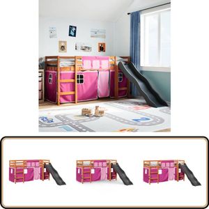 vidaXL Kinderhoogslaper met gordijnen 80x200 cm grenenhout roze