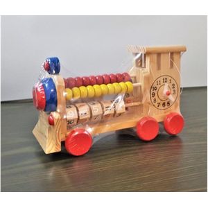 Speelgoed Locomotief - Hout - Educatief - Klok - Telraam - Cijferblokjes - 18 x 11 cm - Kado Tip !!