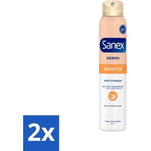 2 x Sanex Dermo - Gevoelig - Deodorant Spray - 24h Anti-Transpirant - Anti-Irritatie - 150 ml - Sanex Deodorant - Deodorant Spray - Anti-transpirant - Gevoelige Huid - Anti-irritatie