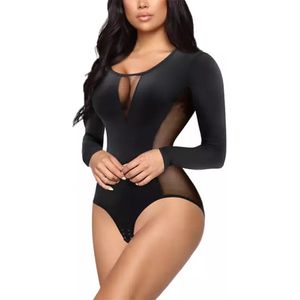 Dames V-shaper bodysuit met lange mouwen - Zachte rekbare stof - Zwarte kleur S