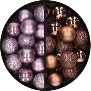 Kunststof kerstballen -28x st. - lila paars en bruin-3 cm - kunststof