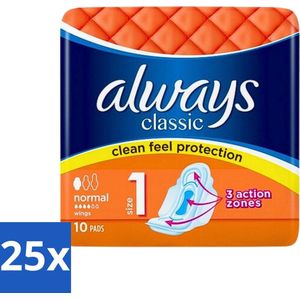 Always Classic - Maandverband - Normaal met Vleugels - 10 Maandverbandjes - Bulkverpakking - 25 stuks