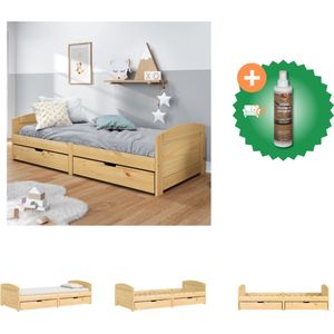 vidaXL Slaapbank met 2 lades IRUN 90x200 cm massief grenenhout - Bed - Inclusief Houtreiniger en verfrisser