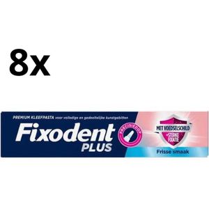 Fixodent Plus Kleefpasta voor Kunstgebit – Fris met Voedselschild - 8 x 40 gram - Voordeelverpakking