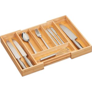 Relaxdays bestekbak uitschuifbaar - 4 - 6 vakken - 29 - 47,5 cm - bestek organizer keukenlade