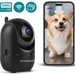 BS producten Beveiligingscamera - Huisdiercamera - WiFi - Full HD - Beweeg en geluidsdetectie - Petcam met app - Hondencamera - Bewakingscamera voor Binnen Indoor Camera - Zwart